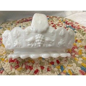 Vintage Westmoreland Milk Glass Footed Basket Split Handle  Nut Dish